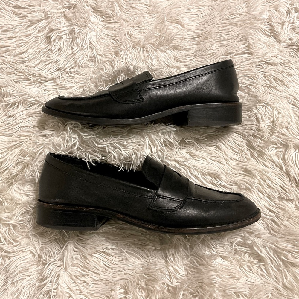 Aldo Black Leather Penny Loafers